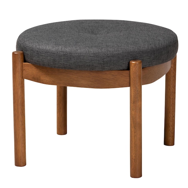Baxton Studio Iliana Japandi Dark Grey Fabric and Walnut Brown Finished Wood Ottoman Footstool 233-13166-ZORO - main